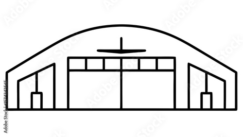 Airplane Hangar Vector Icon Black Outline Simple Structure