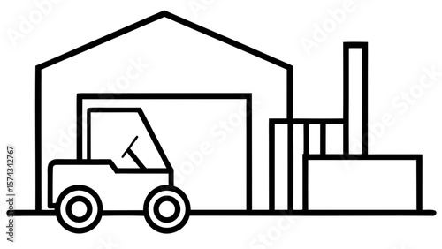 Black Silhouette Forklift Truck Warehouse Building