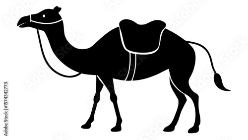 Black Silhouette Camel with Saddle Desert Transport Animal