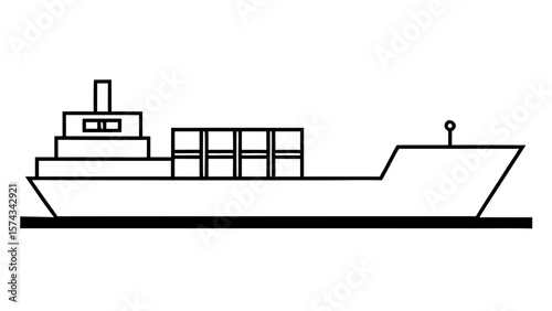 Container Cargo Ship Vector Outline Illustration container ship