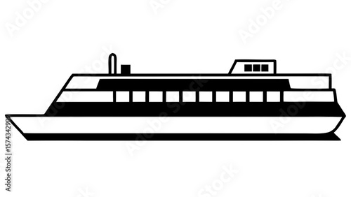 Minimalist Black and White Vector Ferry Boat Side View