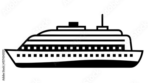 Simplified Black and White Vector Cruise Ship Illustration