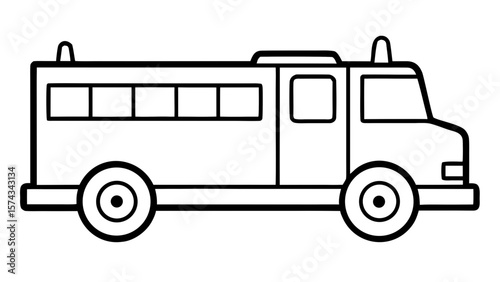 Simple Line Drawing of a Fire Engine Truck vehicle