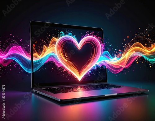 Laptop with glowing heart graphic