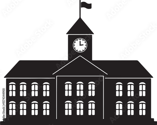 School Building Silhouette Vector Style Illustration