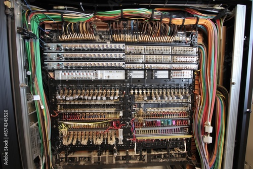 The rear panel of the video wall is adorned with numerous connectors, cables, and transmitters.