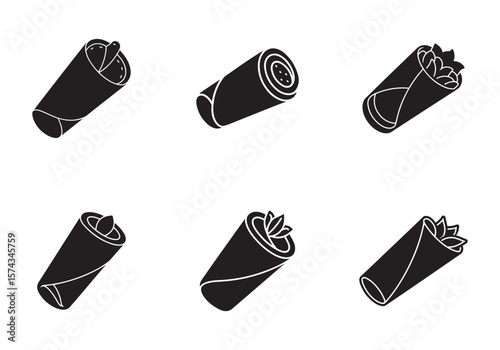 set of food wrap roll icon silhouette vector illustration