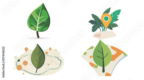 Green Leaf Map Pin Icon – Eco-Friendly Location Marker Vector Graphic on White Background