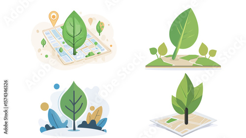 Green Leaf Map Pin Icon – Eco-Friendly Location Marker Vector Graphic on White Background
