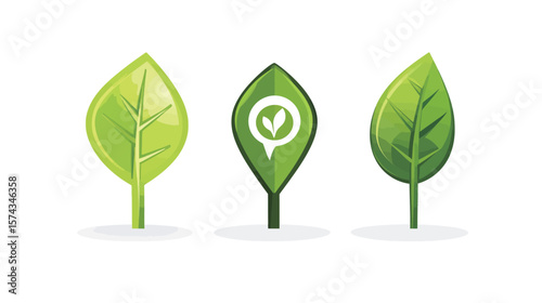 Green Leaf Map Pin Icon – Eco-Friendly Location Marker Vector Graphic on White Background