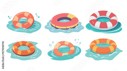 Colorful swimming float illustration in vector graphic style, designed with smooth edges and vibrant tones, representing summer fun, safety, and relaxation at the pool or beach, ideal for vacation 