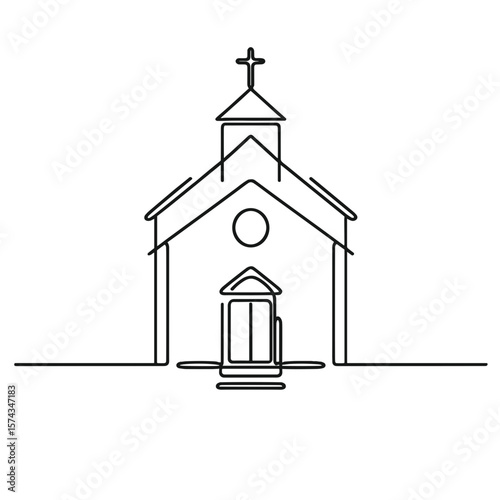 Simple line drawing of a funeral chapel in minimalist style  