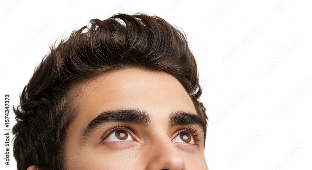 Fototapeta premium Man Looking Upwards with Curious Expression 