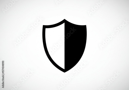 Simple black shield icon divided into two halves on a white background
