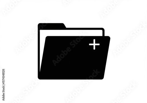 Black folder icon with a white plus sign on a white background