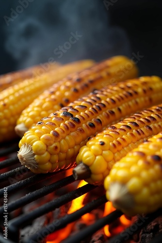 Roasted Corn with Char Marks on Grill
