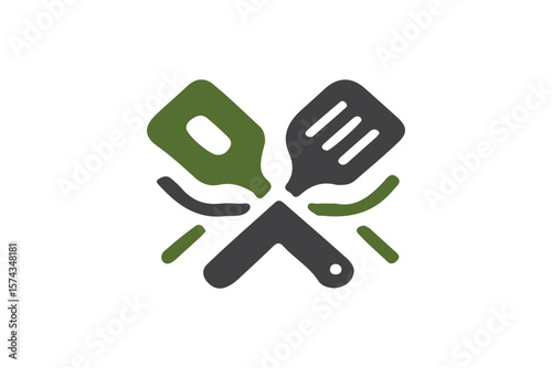 Kitchen spatula crossed utensils icon, cooking tools SVG, chef equipment vector, grill spatula logo, culinary utensil symbol design