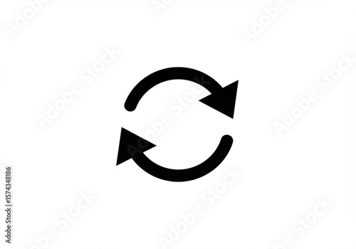 Black circular arrows icon symbolizing refresh reload or repeat action on a white background