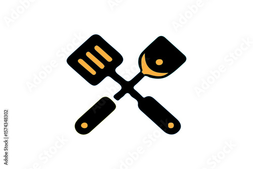 Kitchen spatula crossed utensils icon, cooking tools SVG, chef equipment vector, grill spatula logo, culinary utensil symbol design