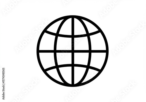 Simple black outline of a globe on a white background representing the internet