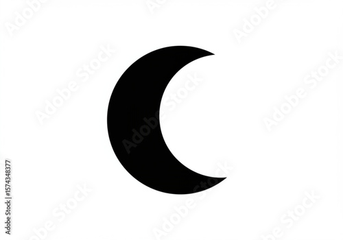 Simple black crescent moon shape isolated on a clean white background