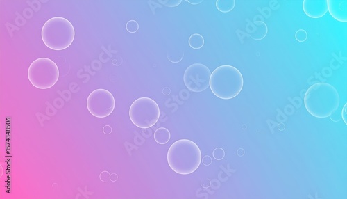pink-to-blue gradient background with scattered translucent bubbles creating playful dreamy abstract composition