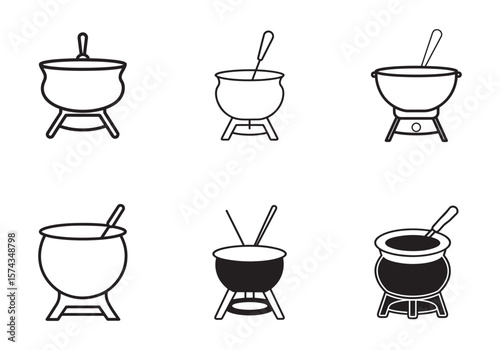 fondue pot icon line art vector illustration