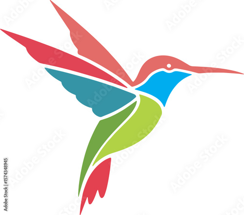 Colorful Geometric Hummingbird Logo Vector. Modern abstract polygonal bird icon illustration, perfect for nature-inspired branding, wildlife conservation, or creative company identity