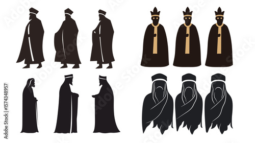 Three Wise Men Vector Icon – Minimalist Line Art Illustration of the Biblical Magi Carrying Gifts, Symbolizing Epiphany and Holiday Tradition