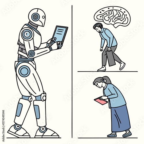 Illustration depicting the impact of artificial intelligence technology on humans and its contribution to humanity