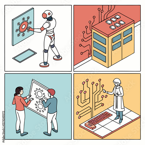Illustration depicting the impact of artificial intelligence technology on humans and its contribution to humanity