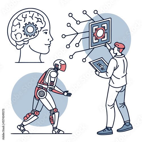 Illustration depicting the impact of artificial intelligence technology on humans and its contribution to humanity