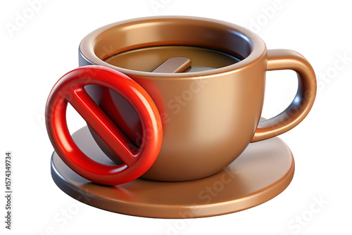 No Coffee Sign with Red Prohibition Symbol over Brown Cup Illustration