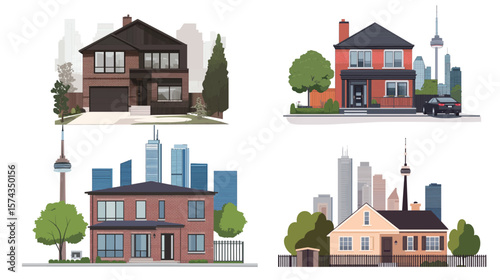 Detached House Vector Graphic Design – Modern Suburban Single-Family Home Illustration with Front Yard and Garage