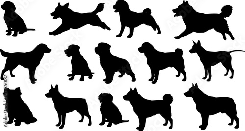 Vector silhouette of a dog on a white background.
