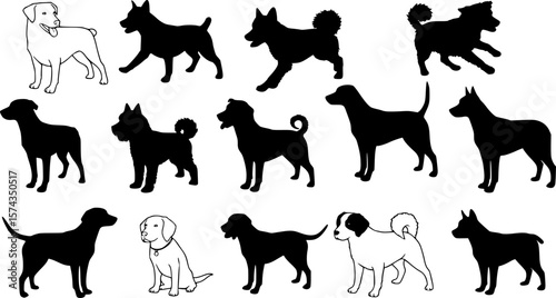 Vector silhouette of a dog on a white background.
