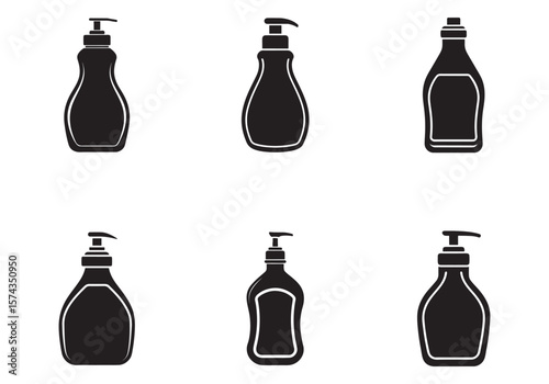 set of dish soap bottle icon silhouette vector illustration