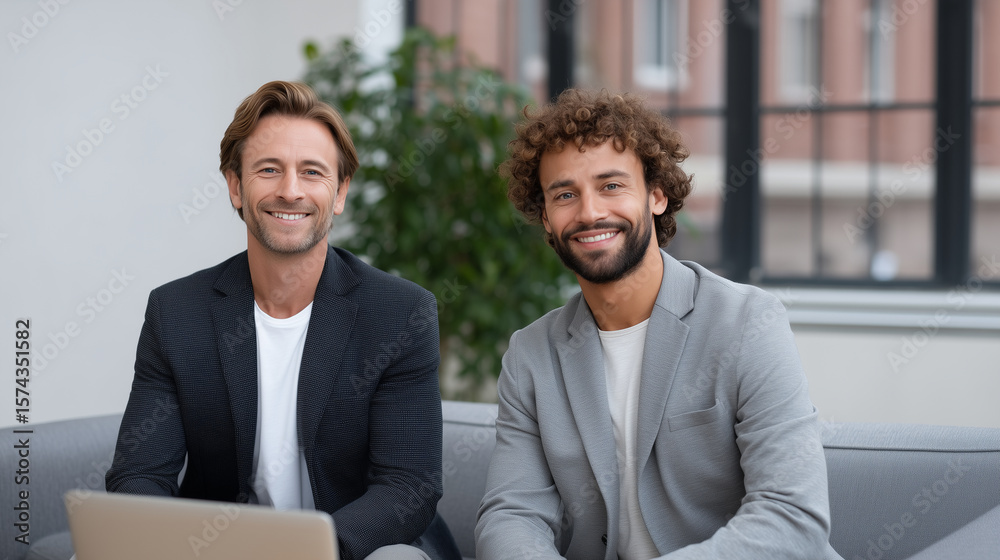 Obraz premium Mentor and Intern Collaborate in Cozy Coworking Space