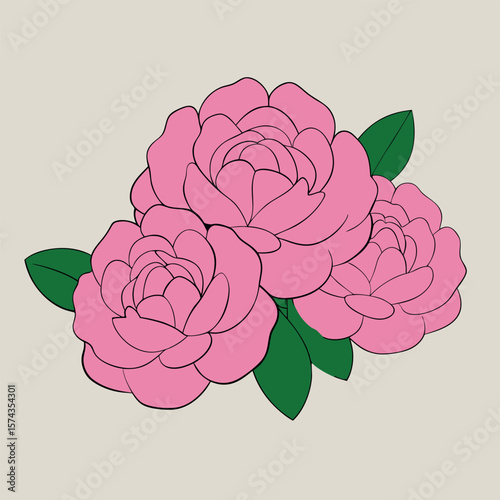 Highly detailed three bloomed flower bundle for botanical coloring book art Line Art Vector Illustration