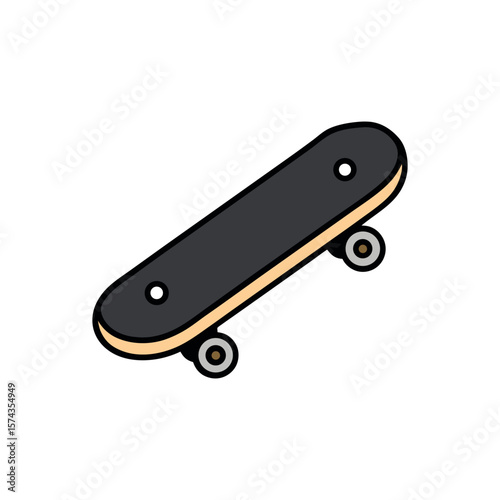 Skateboard icon in minimal black style for youth sports coloring book art Line Art Vector Illustration