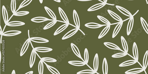 Olive Green Leafy Branches A Seamless Aesthetic pattern