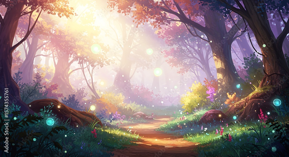 Obraz premium Enchanted Forest Path Magical Forest Illustration