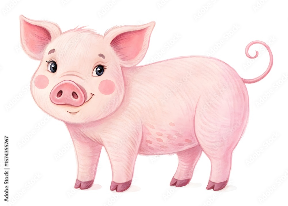 A cute pink piglet stands with a sweet smile A cute pink piglet stands with a sweet smile