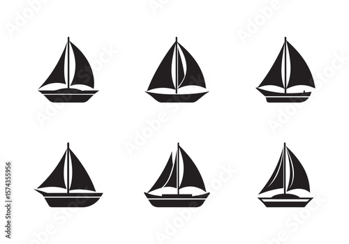 set of sailboat icon silhouette vector illustration