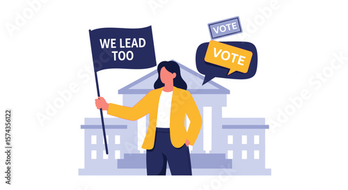 Woman holding a protest sign advocating for voting rights in front of a government building.