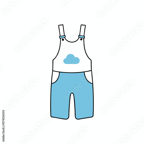 White cotton baby overalls outline for basic infant wear coloring book art Line Art Vector Illustration