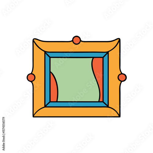 Wall frame with abstract art illustration for gallery themed coloring book art Line Art Vector Illustration