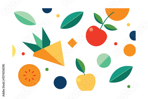 Abstract Geometric Background Fruits Leaves And Icons