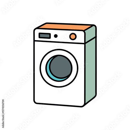 Washing machine household appliance drawing for chore themed coloring book art Line Art Vector Illustration