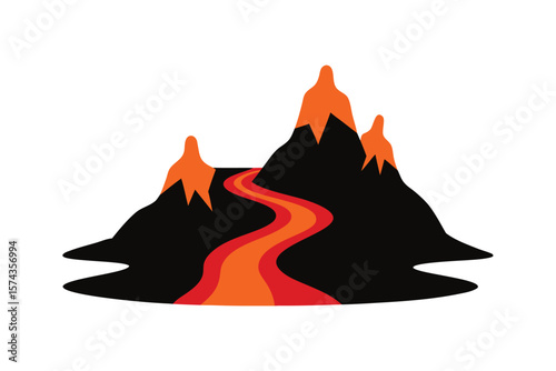 A Volcanic Landscape With Rivers Of Lava And Fiery Eruptions